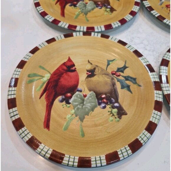 6pc Lenox Winter Greetings Everyday Cardinal Chickadee 8.5" Salad Plate Stonewar - Picture 2 of 5